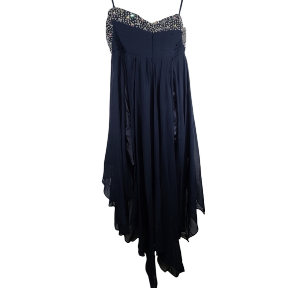 NWT Embellished‎ Strapless Asymmetrical Dress Navy Blue Sz 16 - Picture 4 of 9